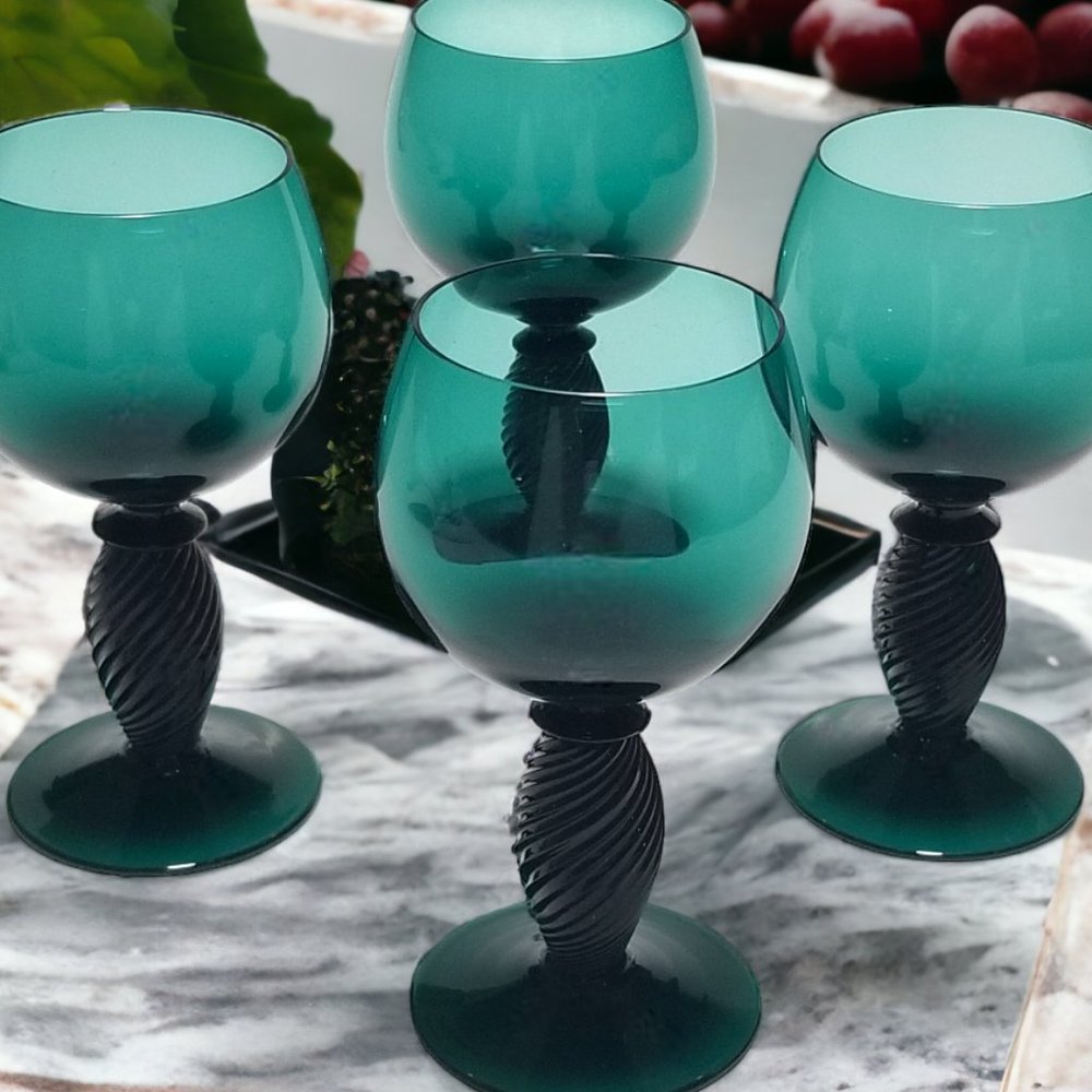 Theresienthal Pieroth Romer Green Wine Glass Bavarian Twisted Stem Hock Set of 4 - Picture 4 of 9